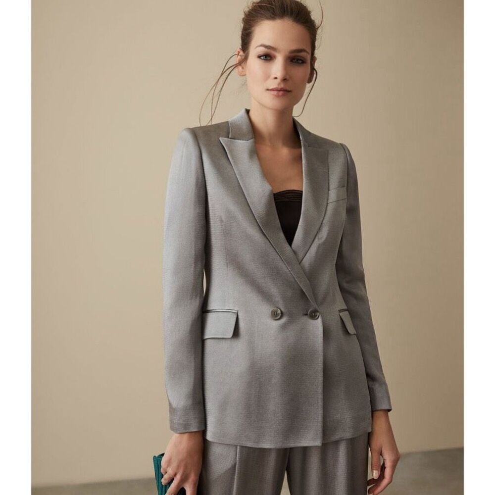 REISS Aria Shimmer Double Breasted Blazer